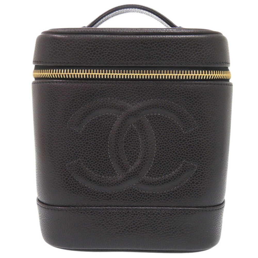 Chanel Coco Mark Caviar Skin Black Gold Hardware Vanity Bag Cosmetic Pouch 01...